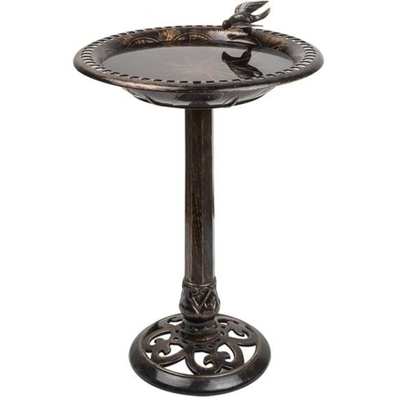 27" Tall Outdoor Antique Style Bronze Birdbath Bowl - Picture 7 of 14